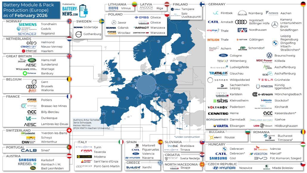 Este mapa revela dónde se fabricarán los módulos y packs de baterías en Europa